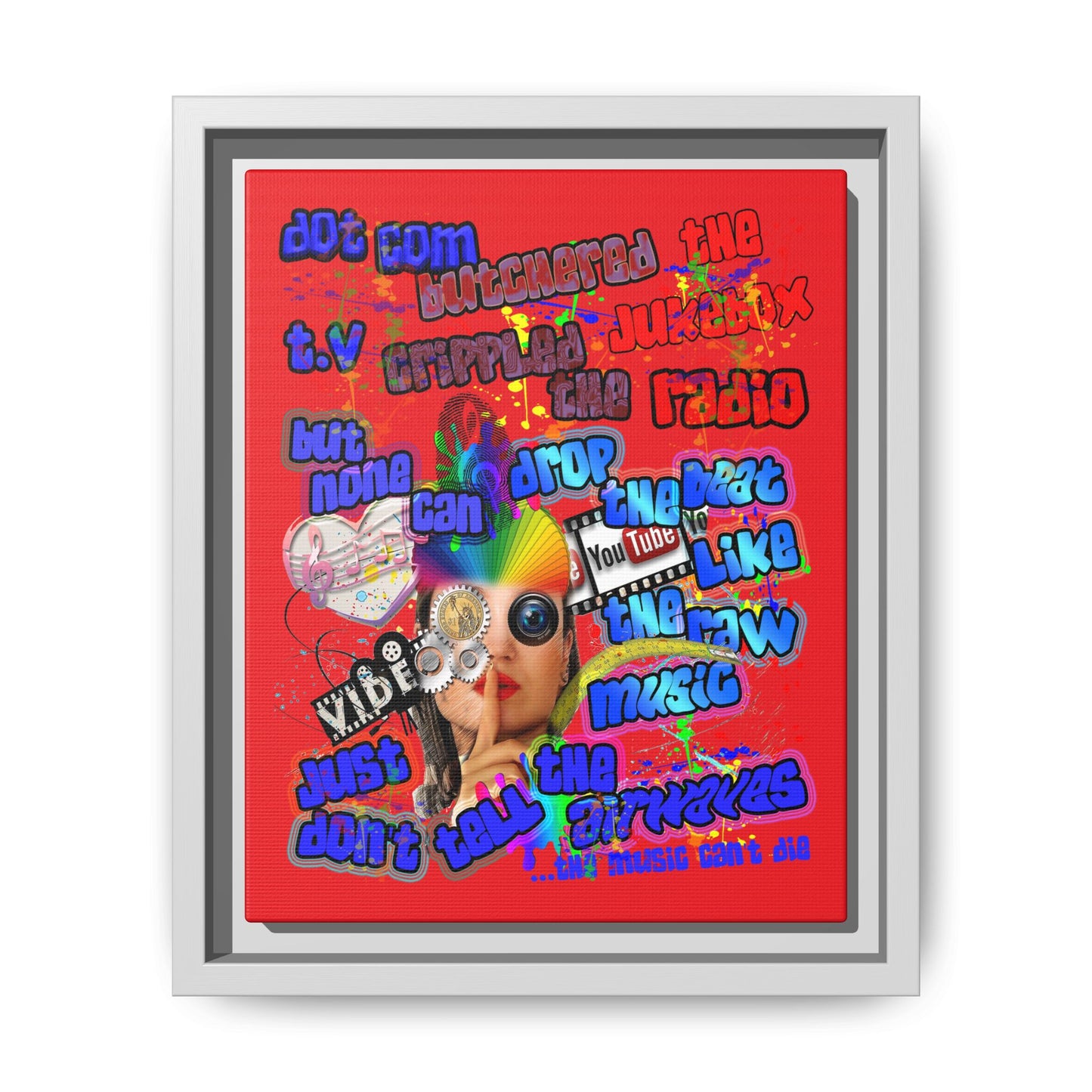 drop the beat - framed canvas art (red)