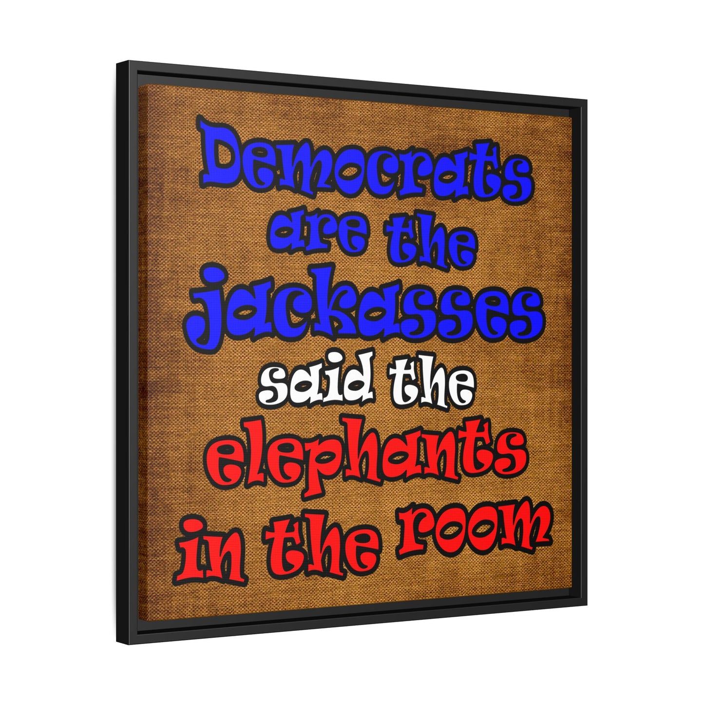 donkeys and elephants - framed canvas art (brown papyrus)