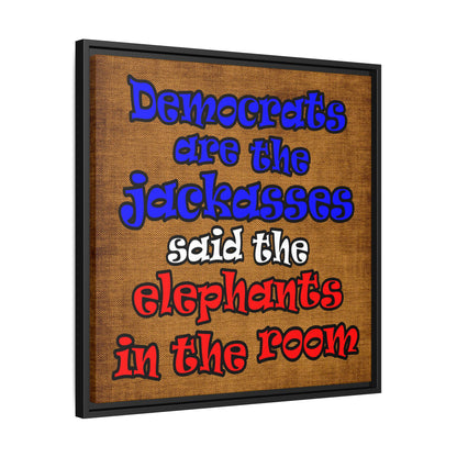donkeys and elephants - framed canvas art (brown papyrus)