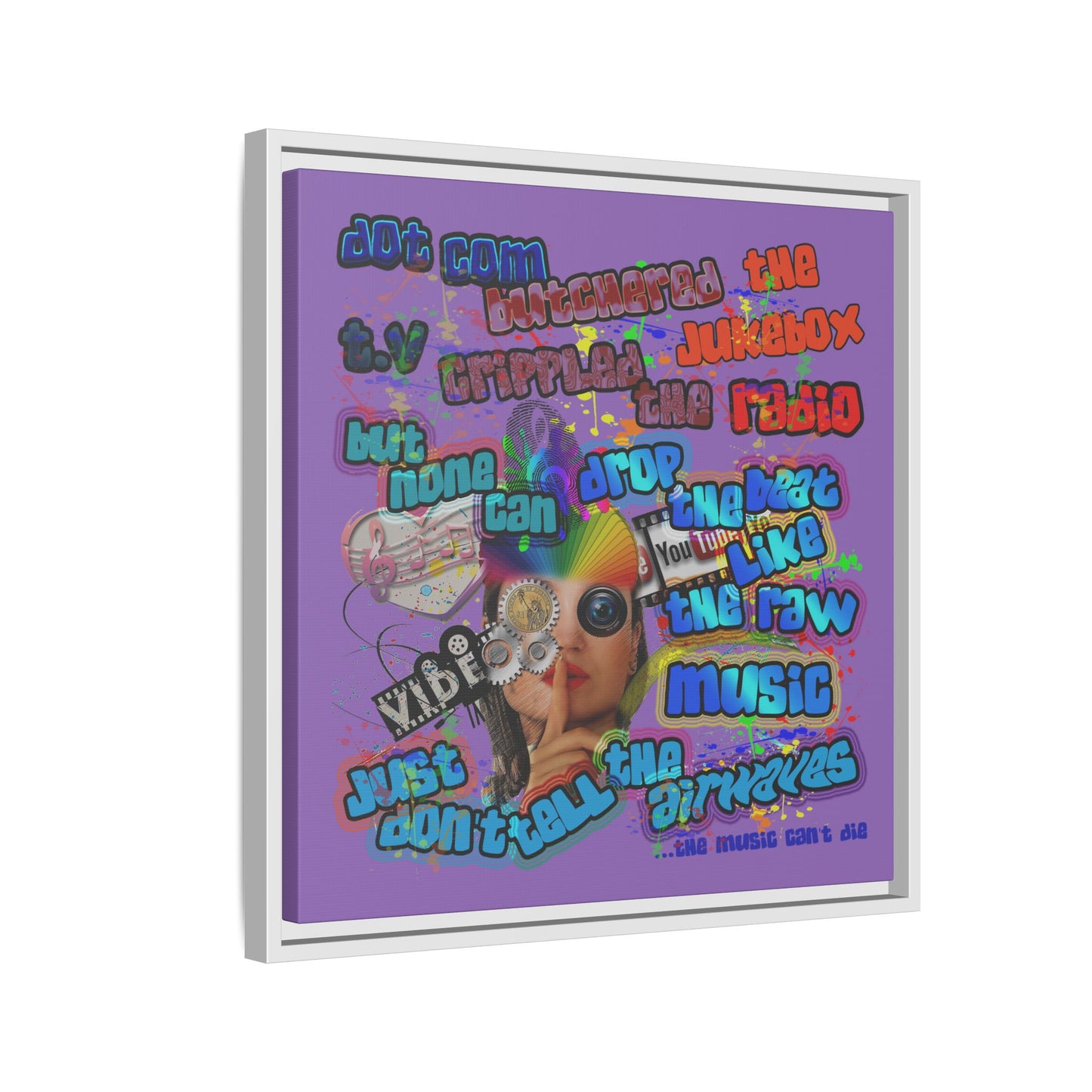 drop the beat - framed canvas art (light purple)