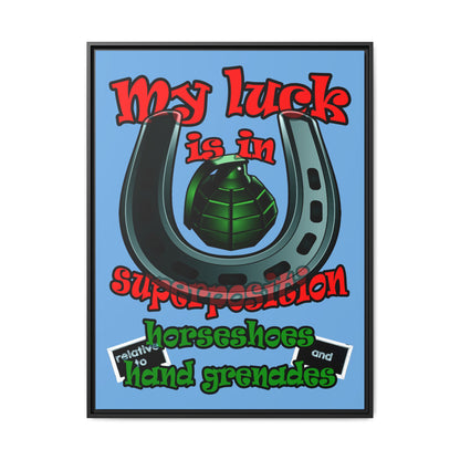 my luck - framed canvas art (light blue)