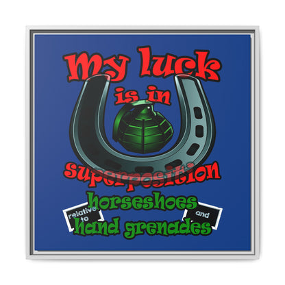 my luck - framed canvas art (dark blue)