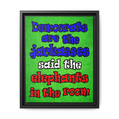 donkeys and elephants - framed canvas art (green turf)