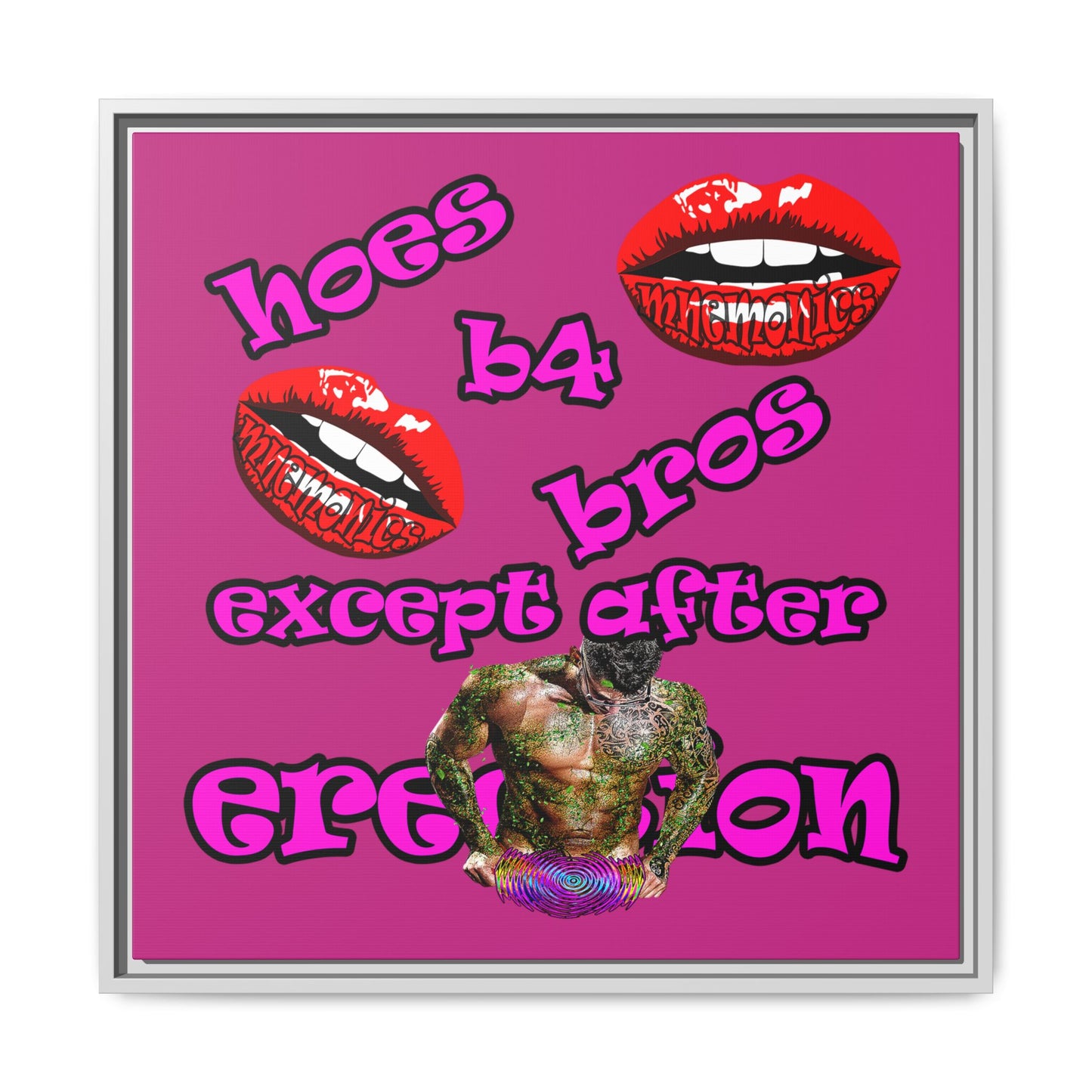 hoes b4 bros - framed canvas art (pink)
