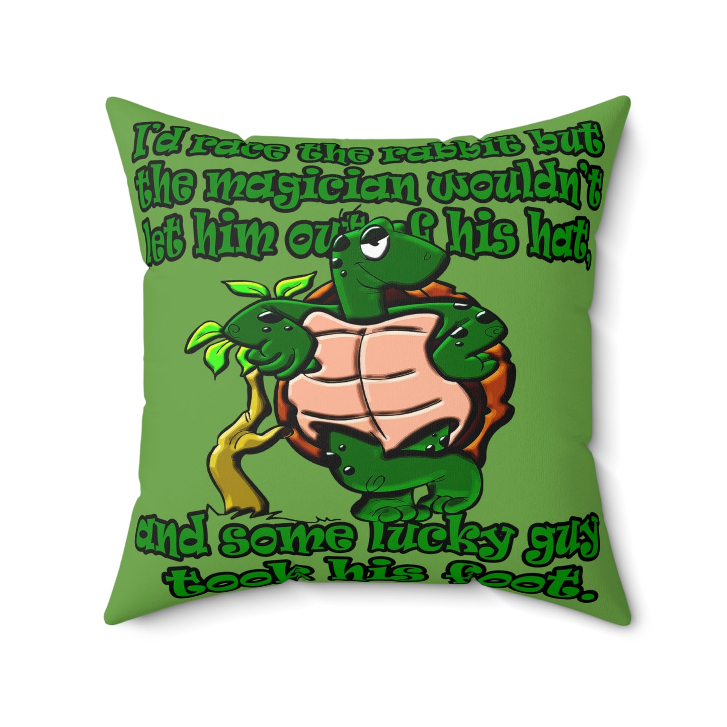 turtle race - Spun Polyester Square Pillow - (green)