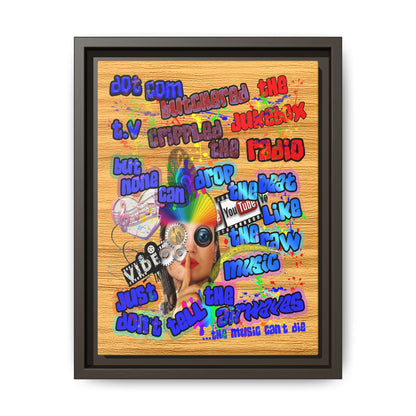 drop the beat - framed canvas art (butterscotch wood finish)