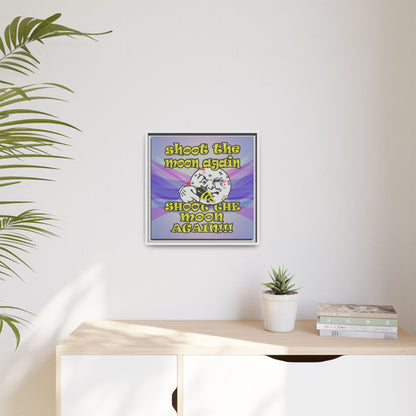 shoot the moon again - framed canvas art (light blue-pink wave)