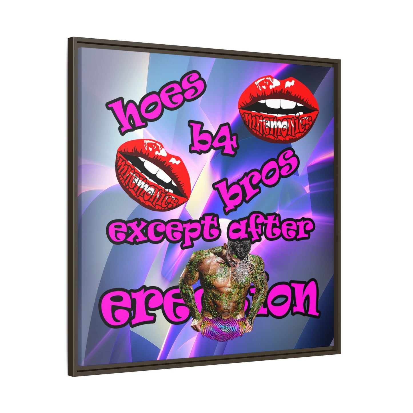 hoes b4 bros - framed canvas art (grey-pink wave)
