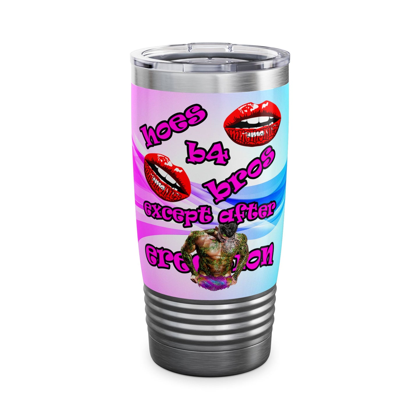 hoes b4 bros - Ringneck Tumbler, 20oz (light blue-pink wave)