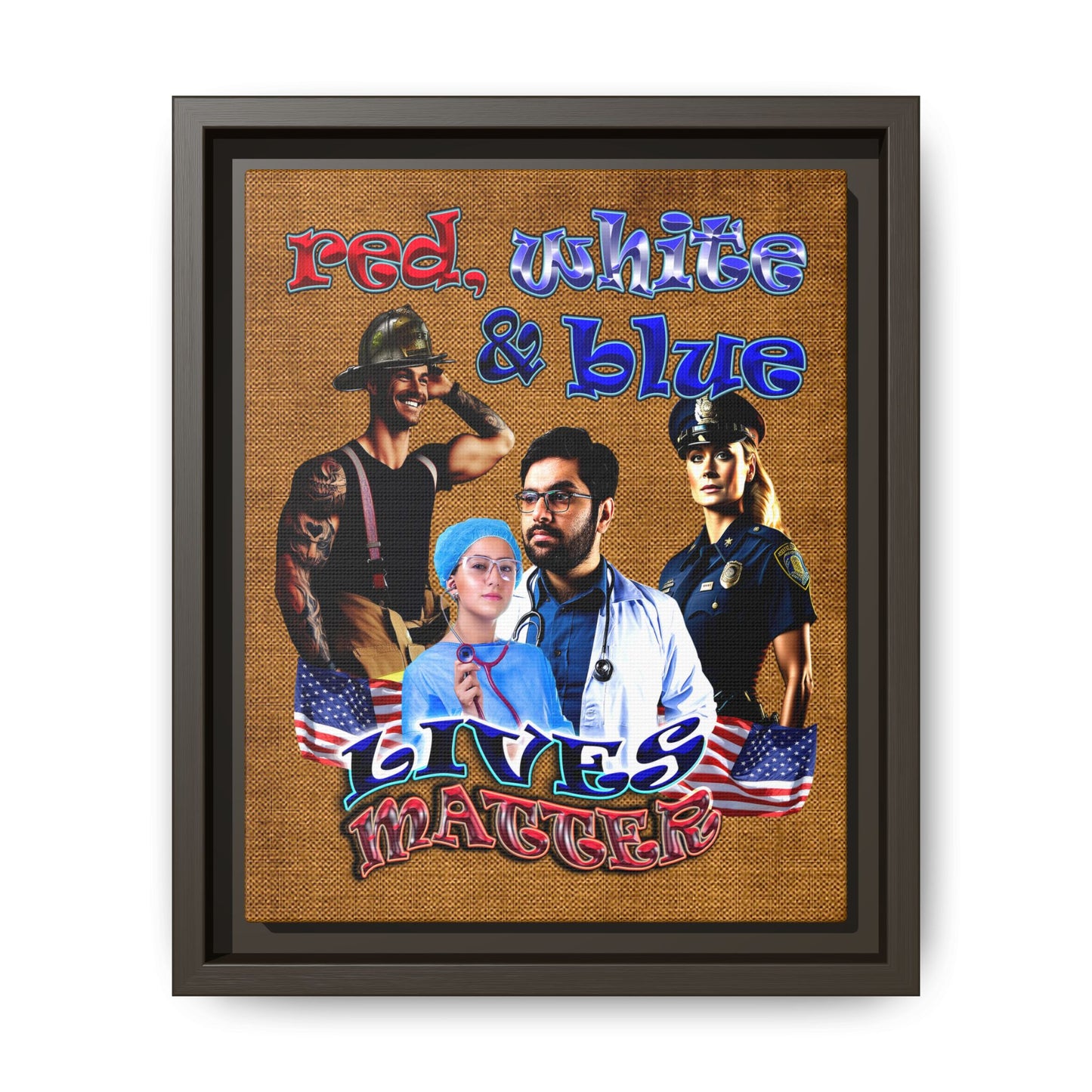 rw&b lives matter - framed canvas art (brown papyrus)
