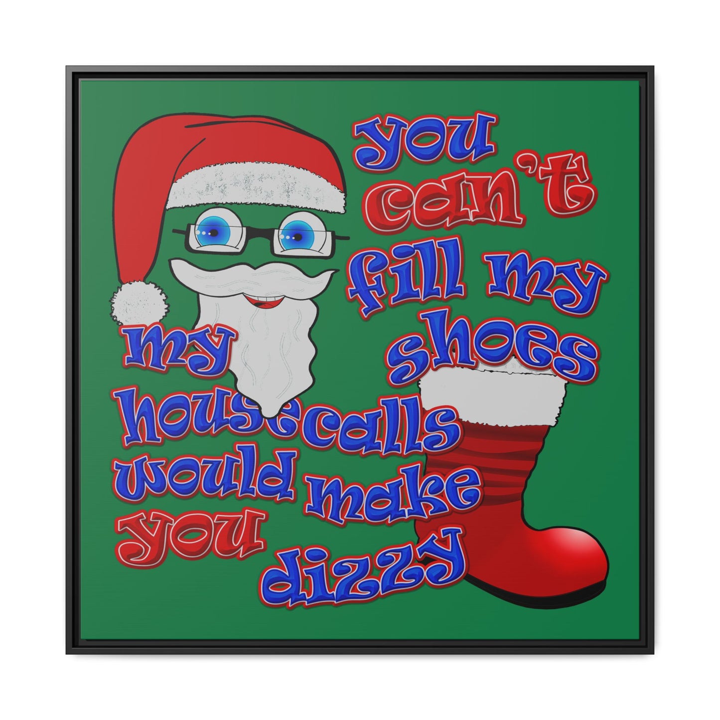 santa's shoes - framed canvas art (dark green)