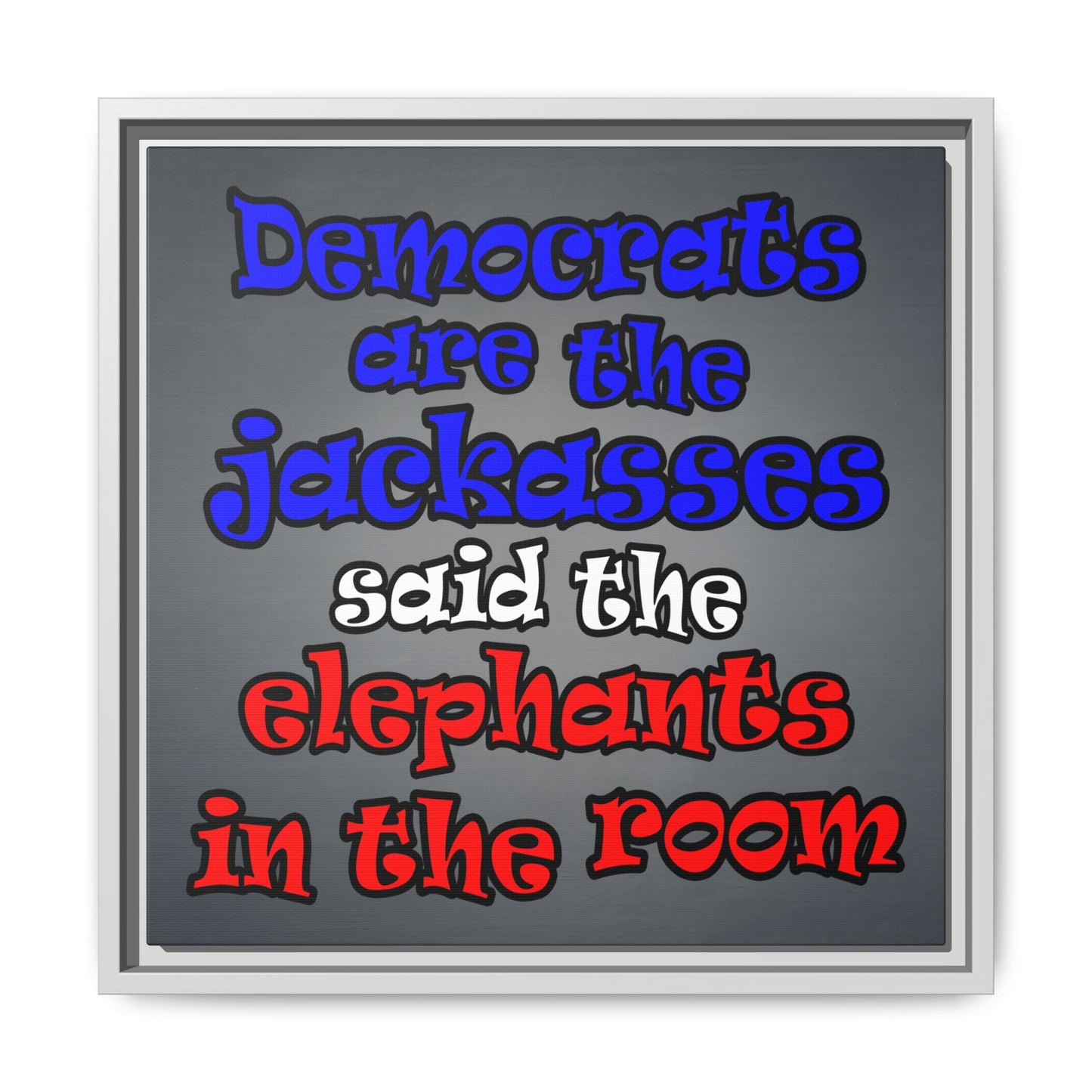 donkeys and elephants - framed canvas art (grey-light grey)
