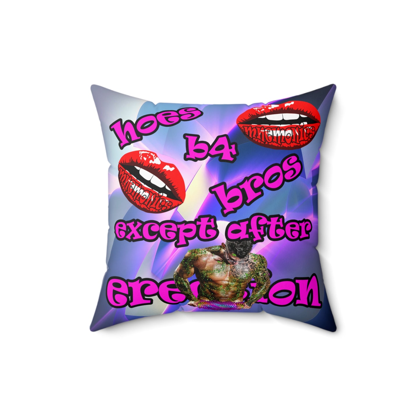 hoes b4 bros - Spun Polyester Square Pillow - (grey-pink wave)