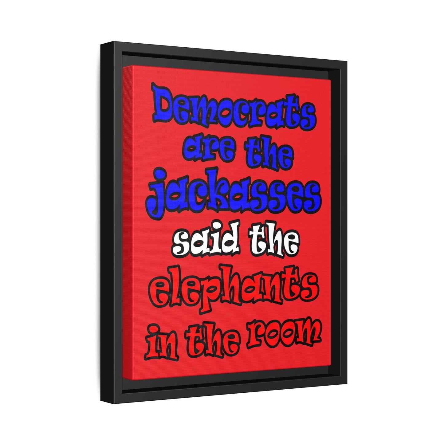 donkeys and elephants - framed canvas art (red)