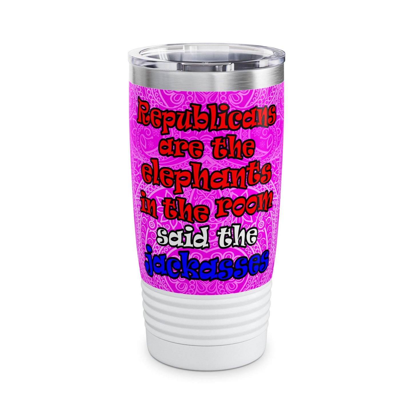 donkeys and elephants - Ringneck Tumbler, 20oz (pink swirl)