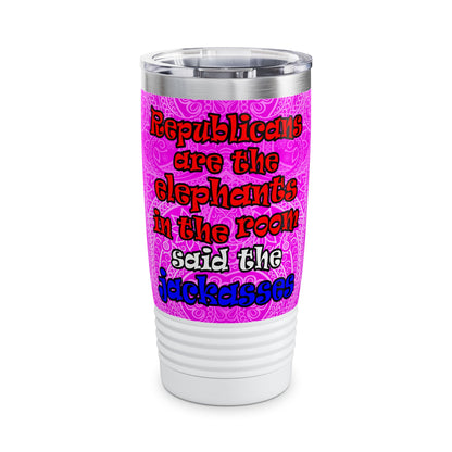 donkeys and elephants - Ringneck Tumbler, 20oz (pink swirl)