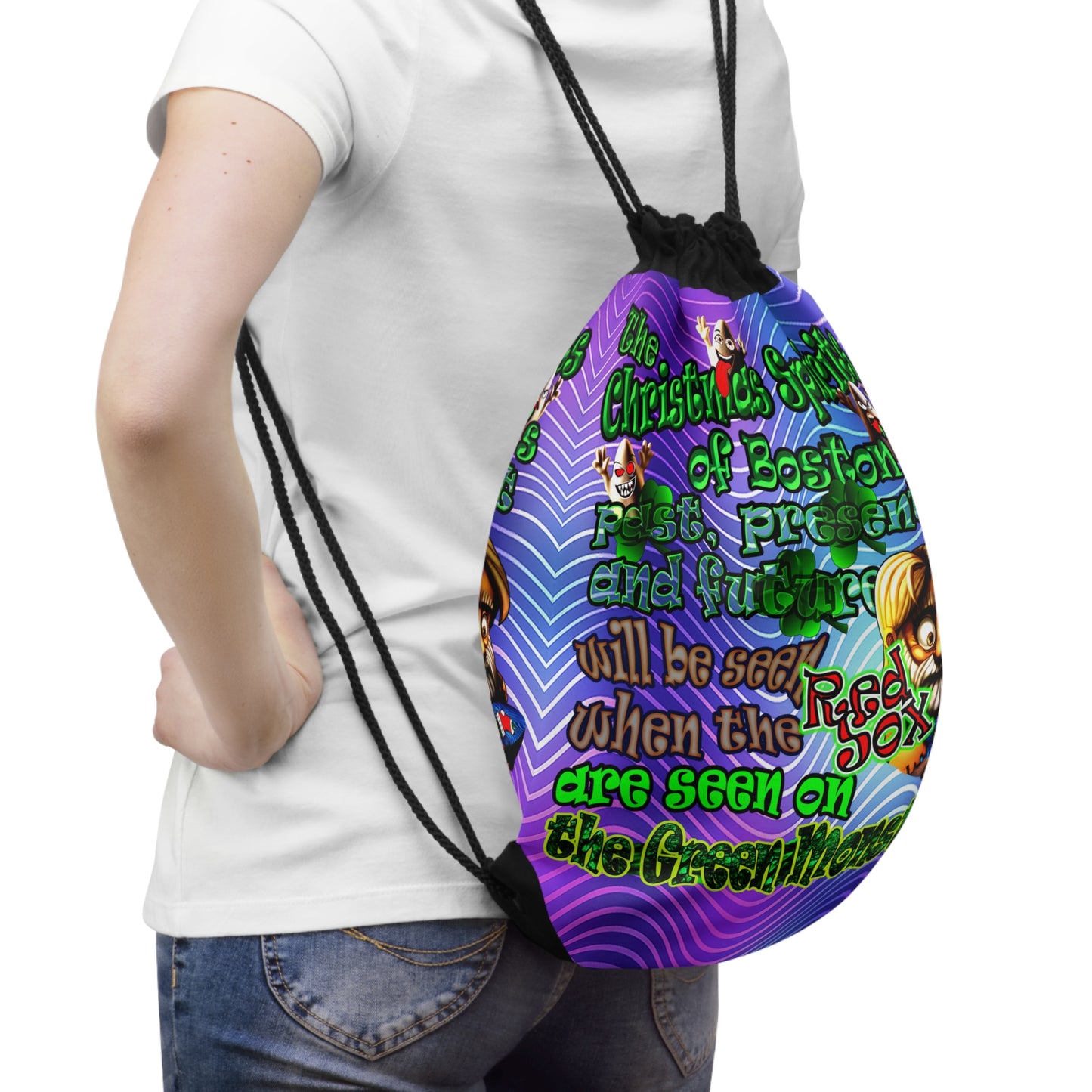 christmas spirits of boston - Drawstring Bag (purple wave)