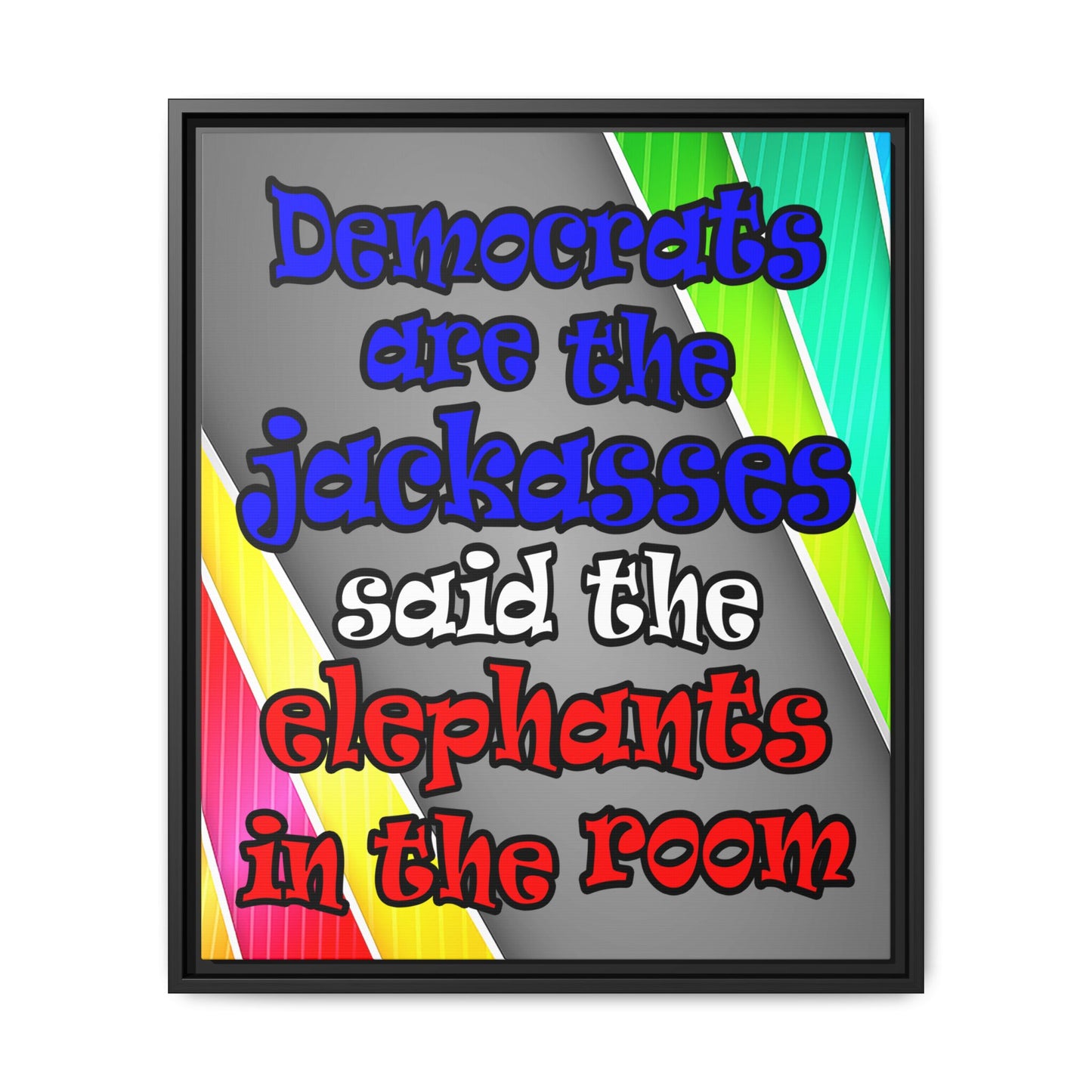 donkeys and elephants - framed canvas art (rainbow split)