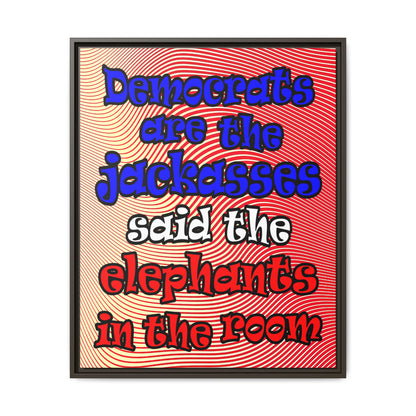 donkeys and elephants - framed canvas art (yellow-orange wave)