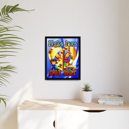 love peace - framed canvas art (blue-white wave)