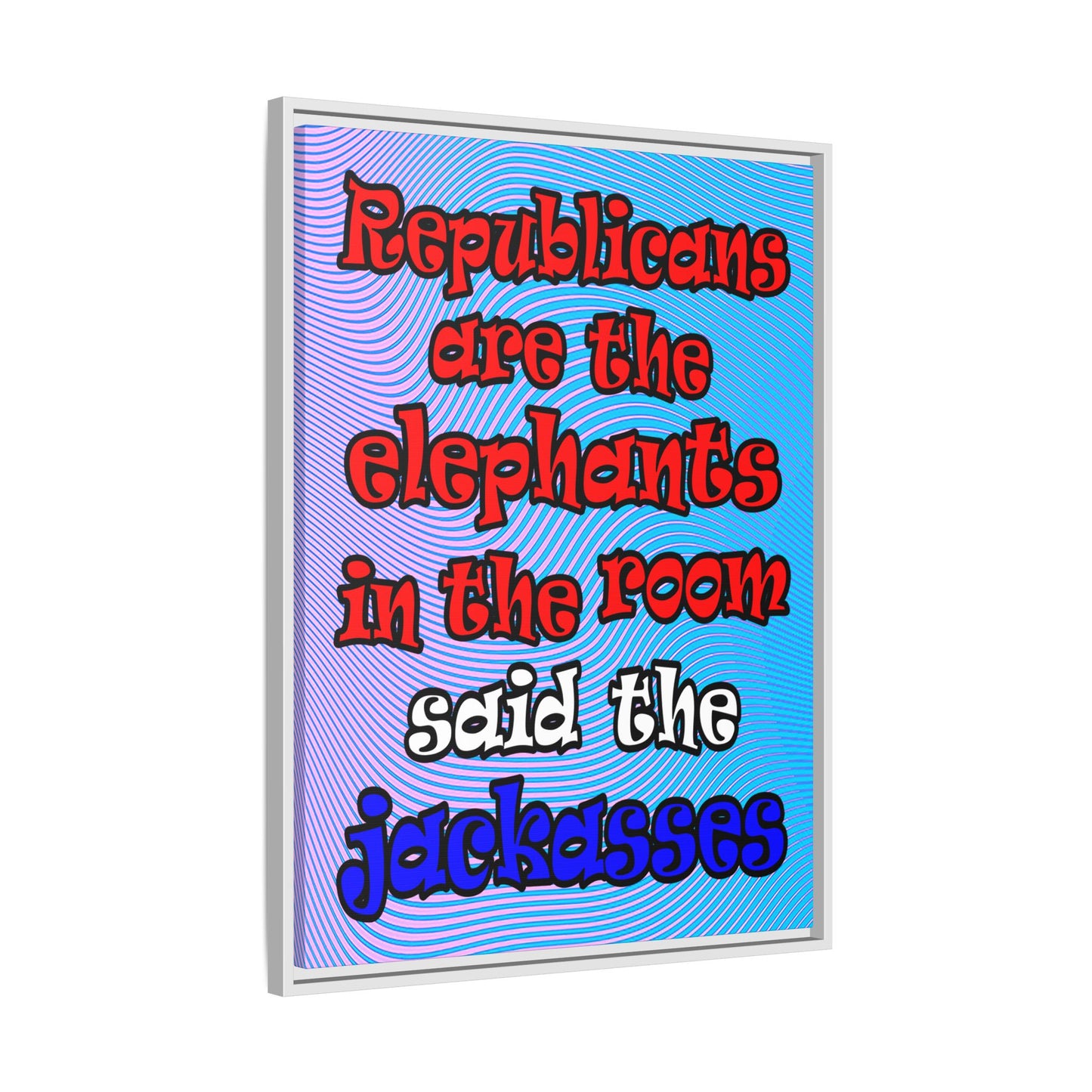 donkeys and elephants - framed canvas art (light blue-purple wave)