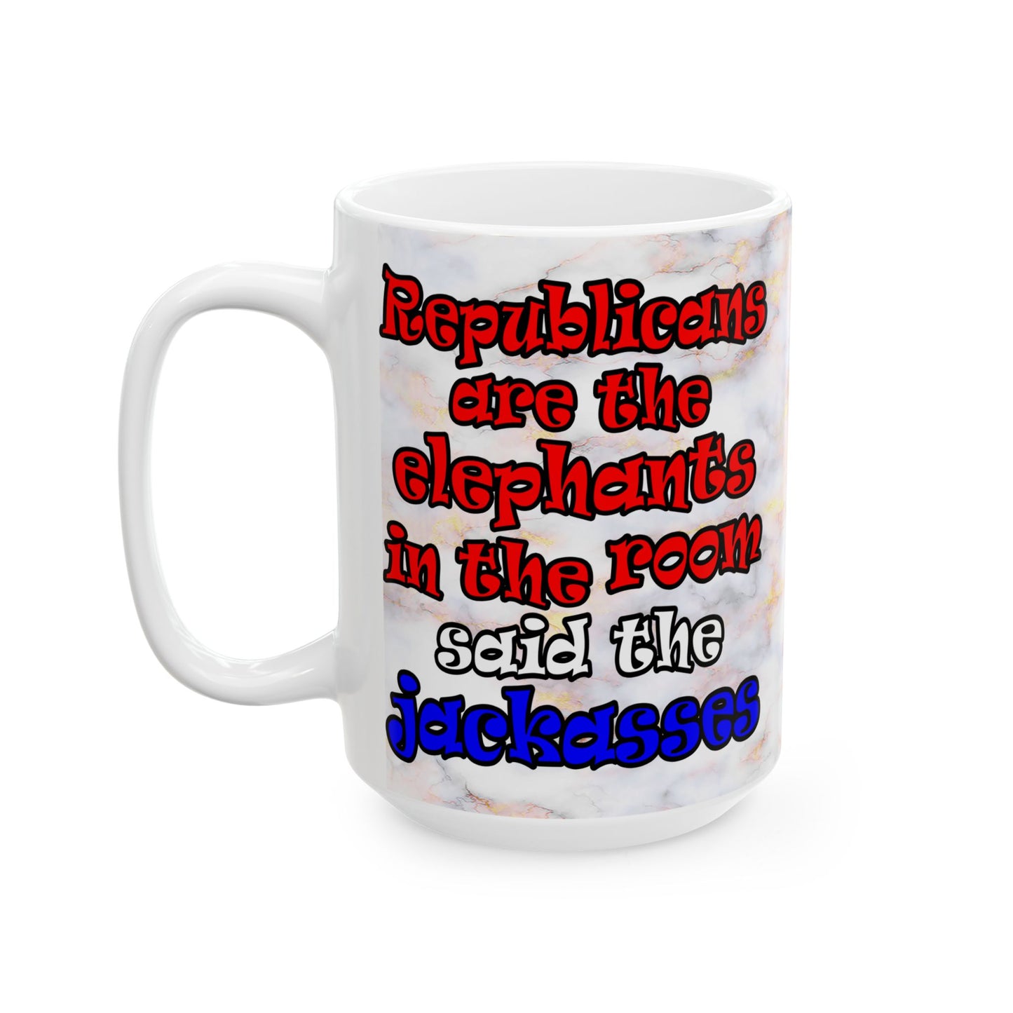 donkeys and elephants - White Mug (white marble)