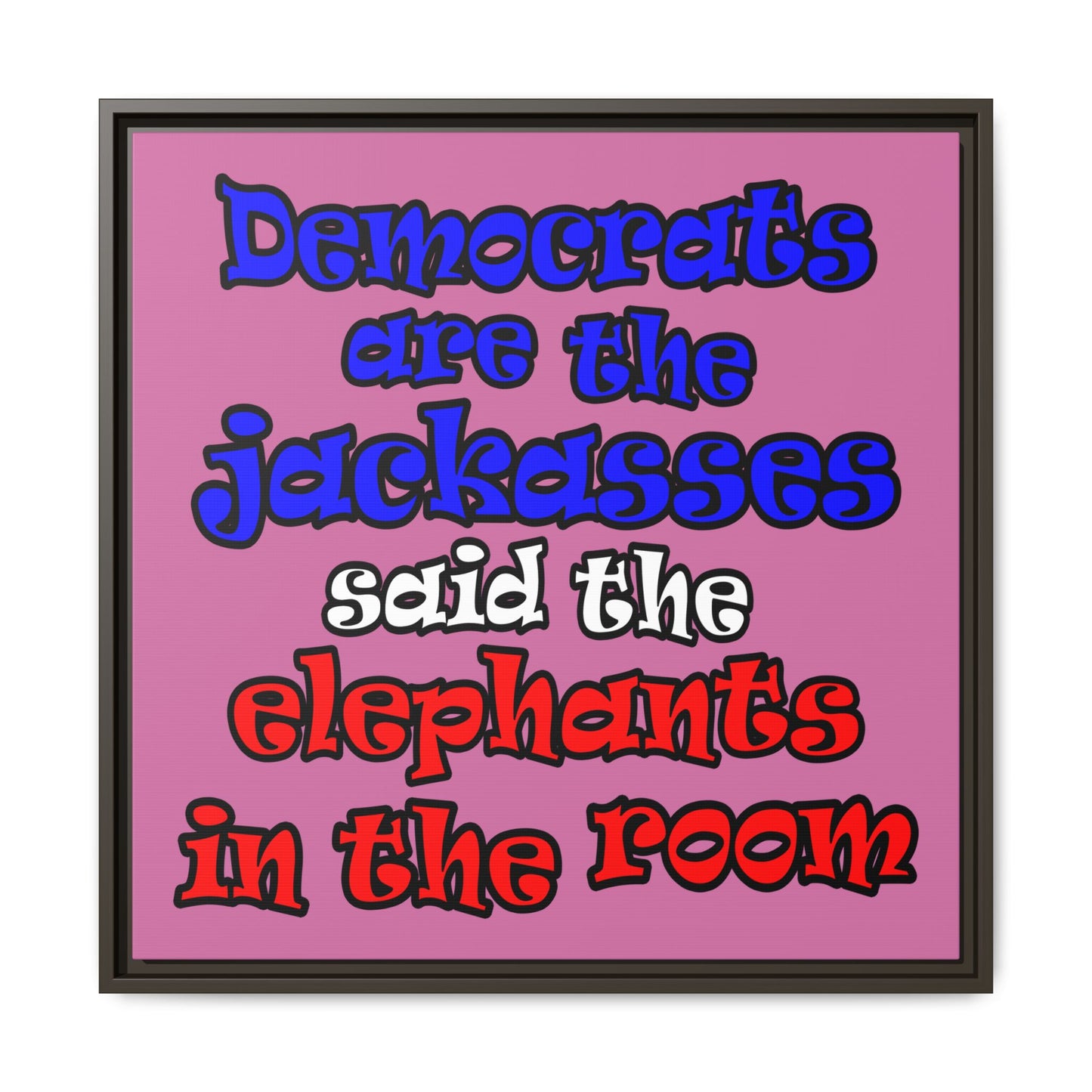 donkeys and elephants - framed canvas art (light pink)