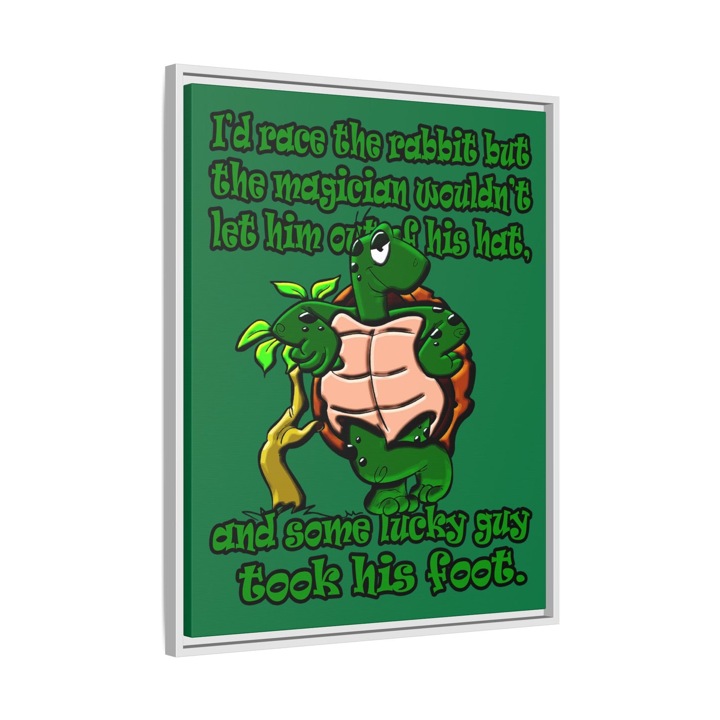 turtle race - framed canvas art (dark green)