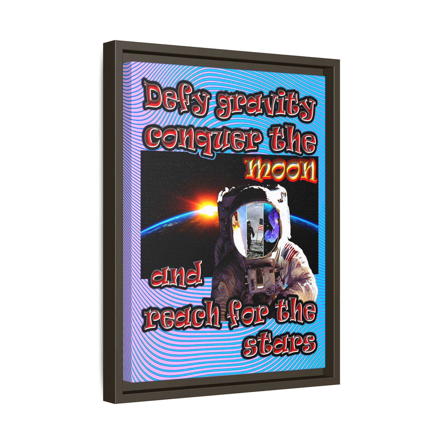 defy conquer reach - framed canvas art (light blue-purple wave)