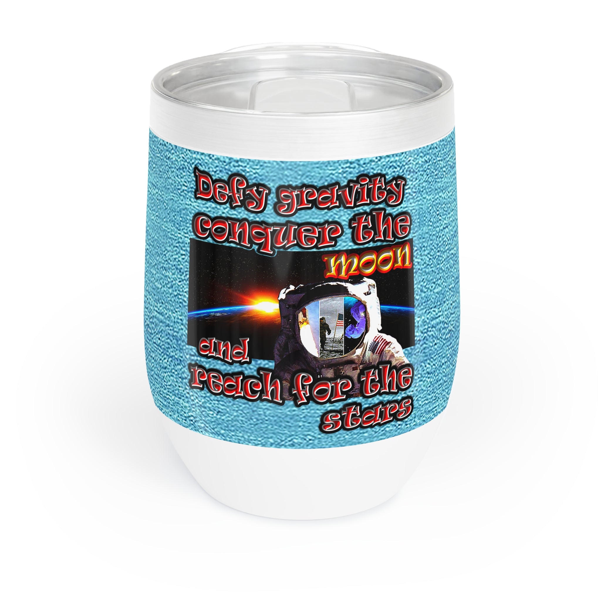 defy conquer reach - Chill Wine Tumbler (faded blue)