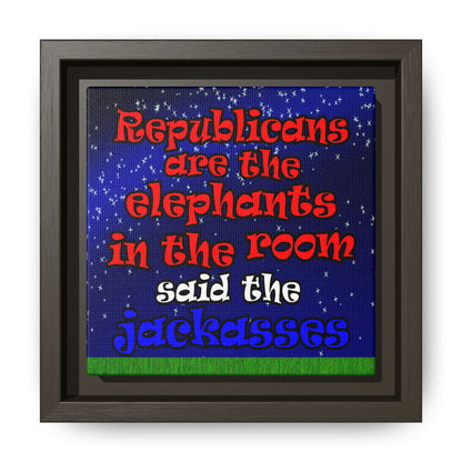 donkeys and elephants - framed canvas art ('snoops' background)