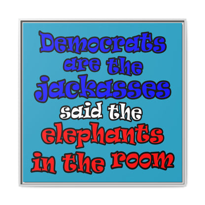 donkeys and elephants - framed canvas art (turquoise)