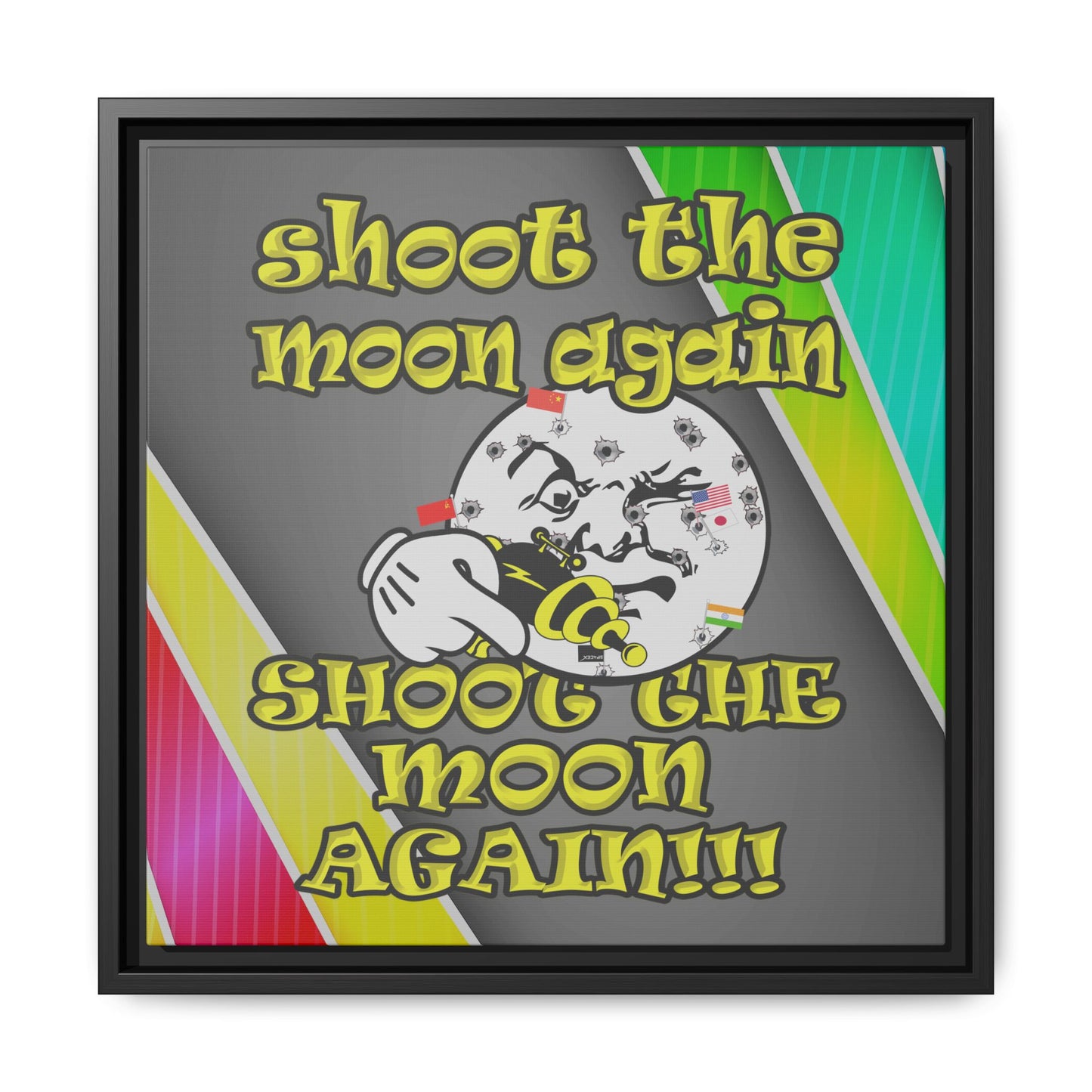 shoot the moon again - framed canvas art (rainbow split)