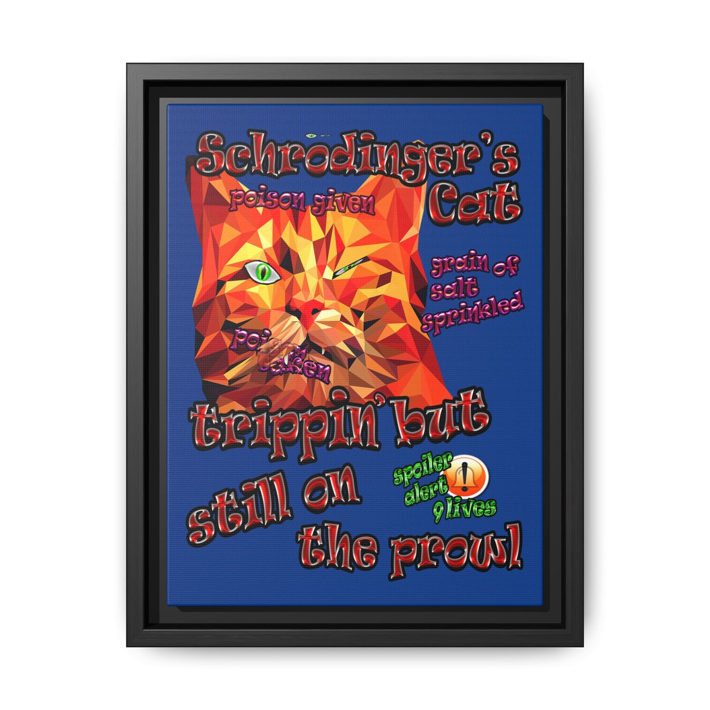 schrodinger's cat - framed canvas art (dark blue)