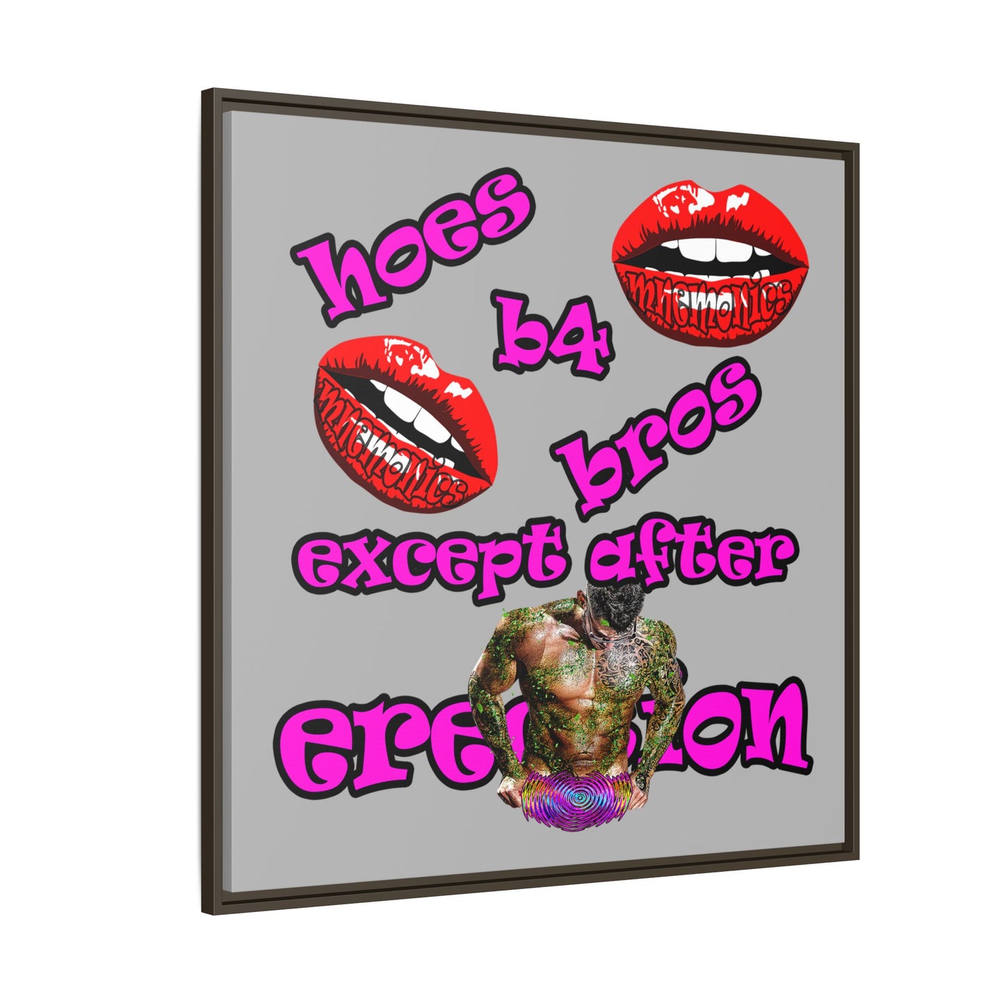 hoes b4 bros - framed canvas art (light grey)