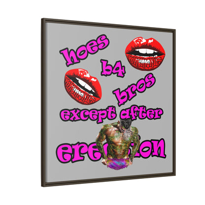 hoes b4 bros - framed canvas art (light grey)