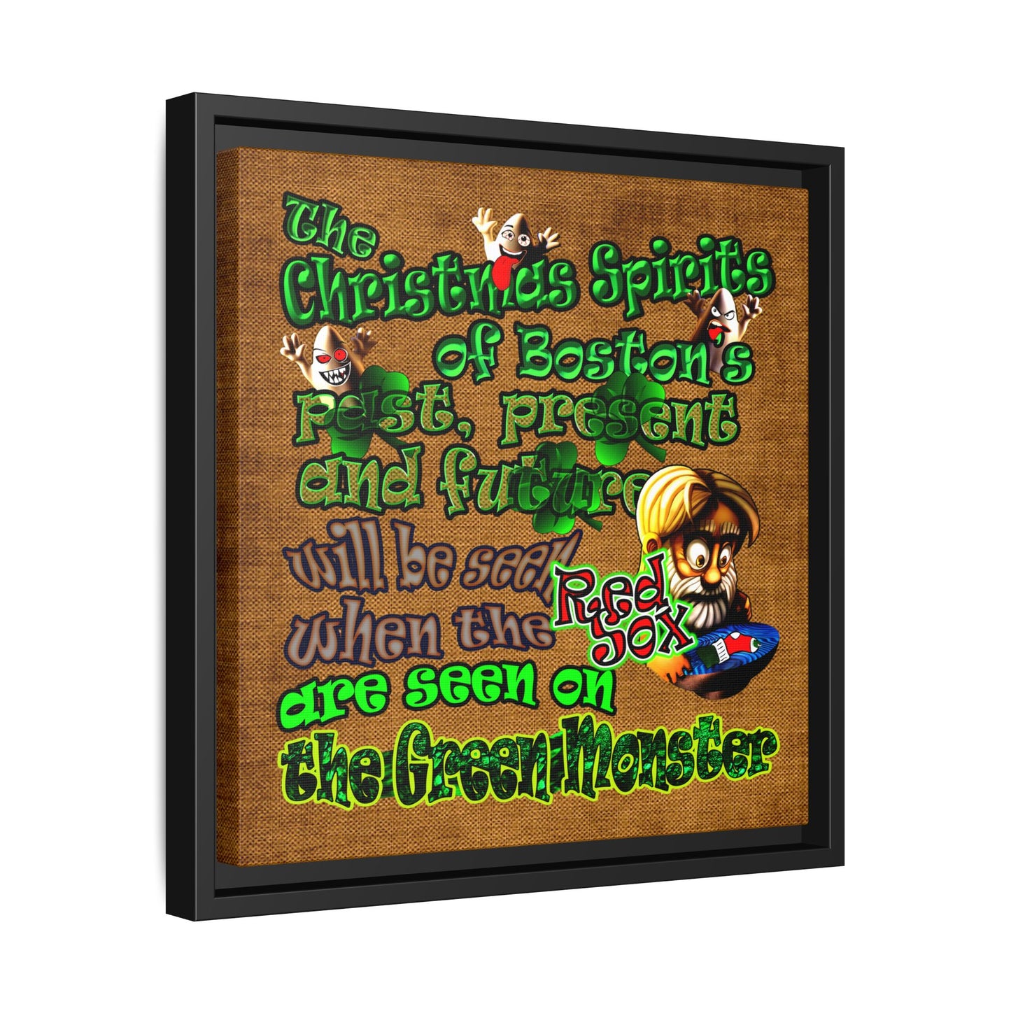 christmas spirits of boston - framed canvas art (brown papyrus)