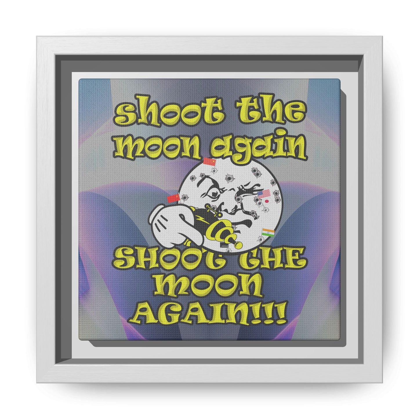 shoot the moon again - framed canvas art (grey-pink wave)