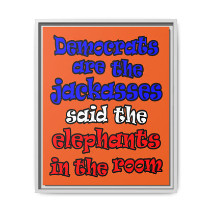 donkeys and elephants - framed canvas art (orange)