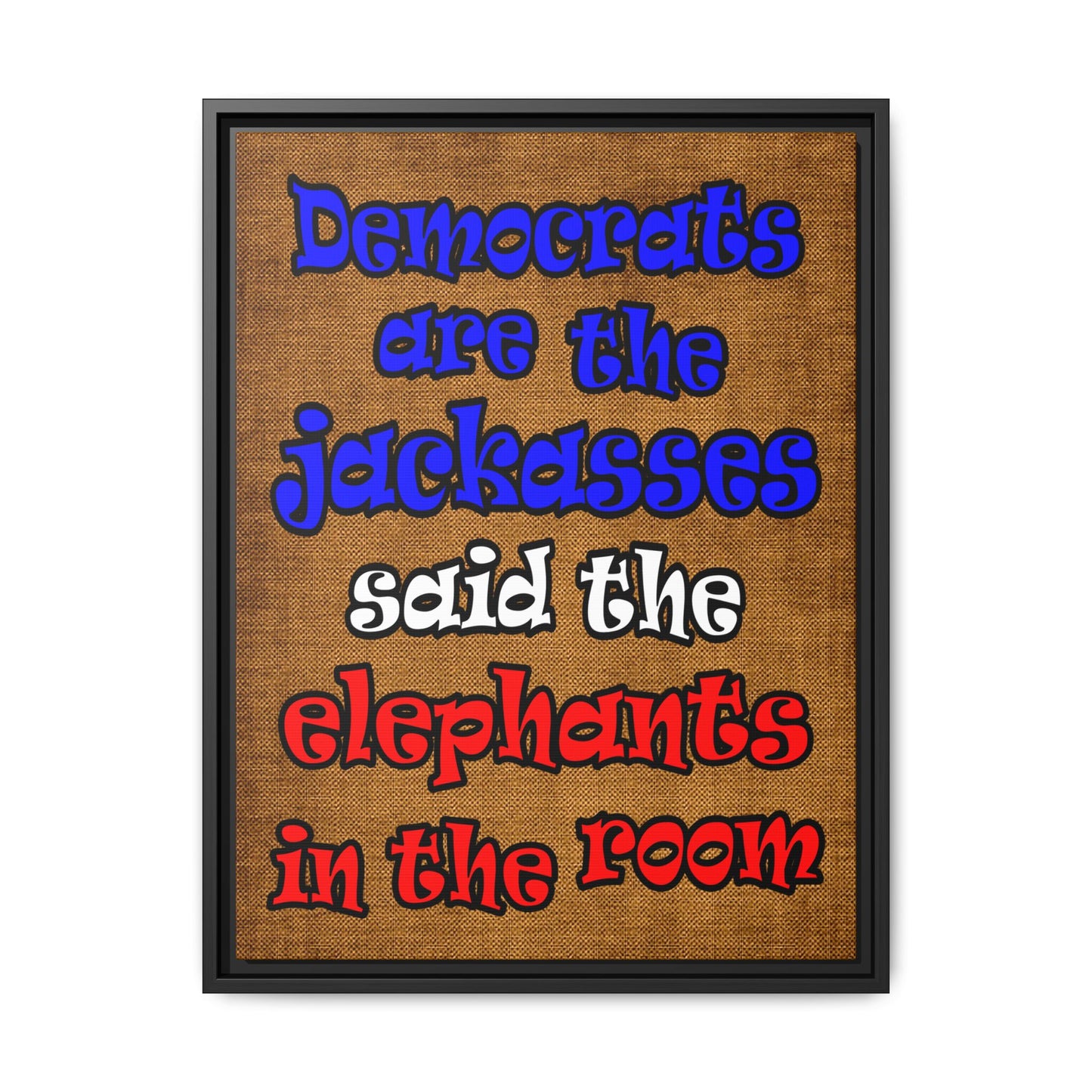 donkeys and elephants - framed canvas art (brown papyrus)