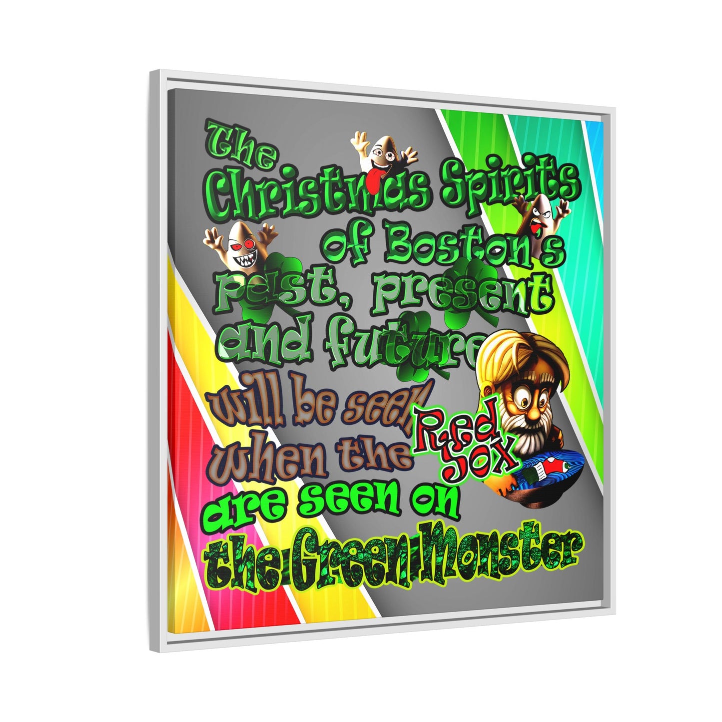 christmas spirits of boston - framed canvas art (rainbow split)