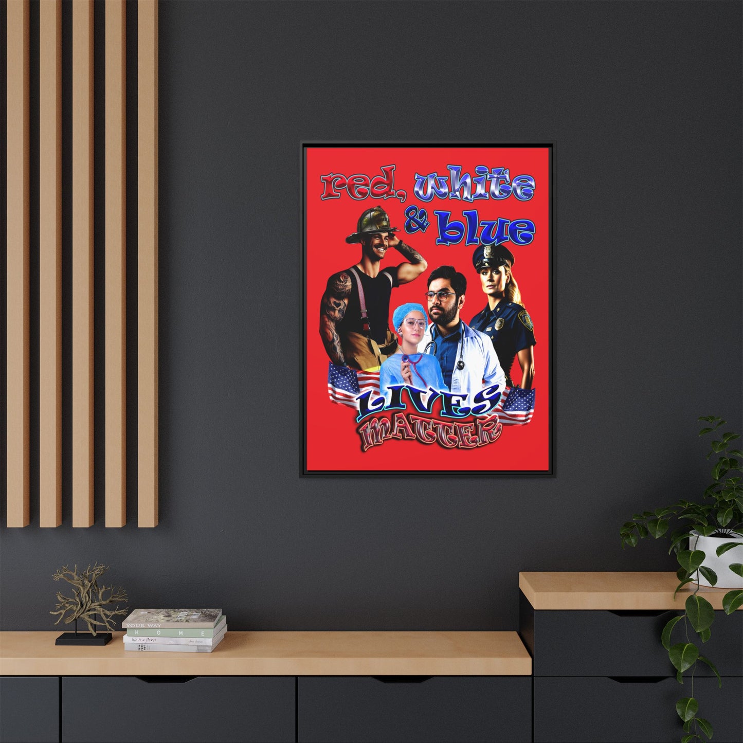 rw&b lives matter - framed canvas art (red)