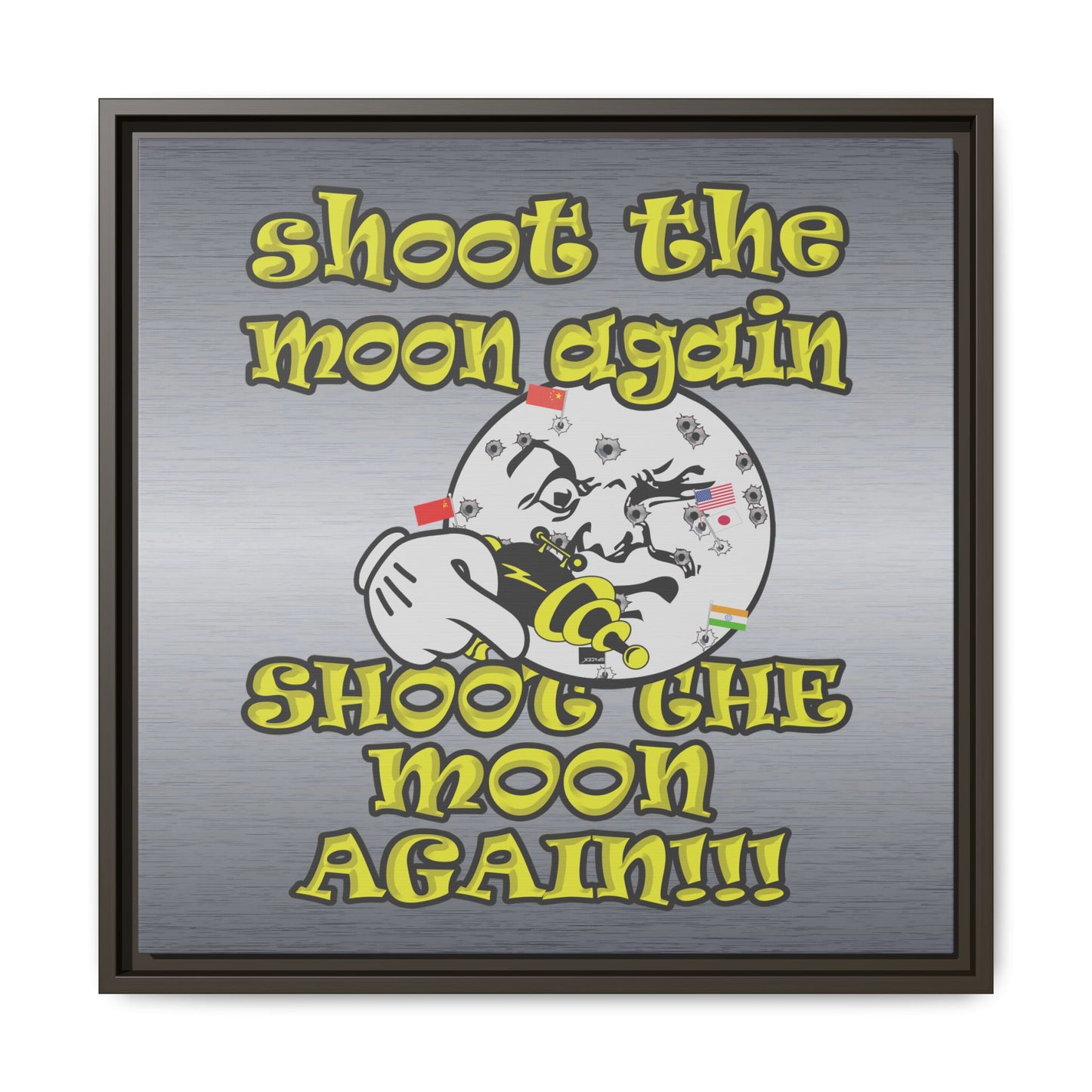 shoot the moon again - framed canvas art (brushed nickel)