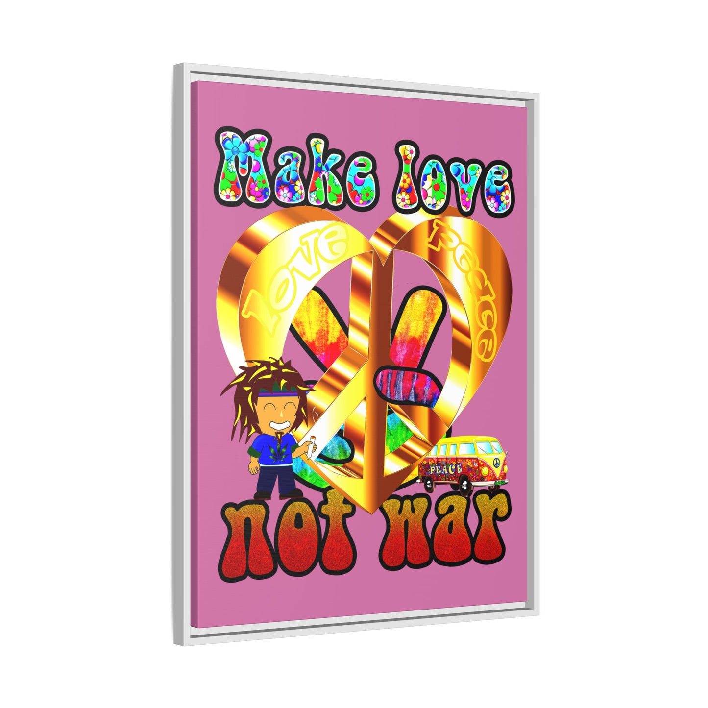 love peace - framed canvas art (light pink)