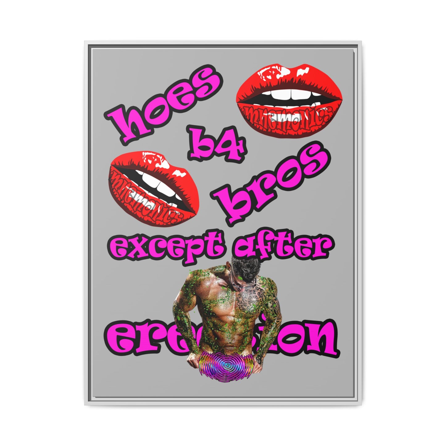 hoes b4 bros - framed canvas art (light grey)