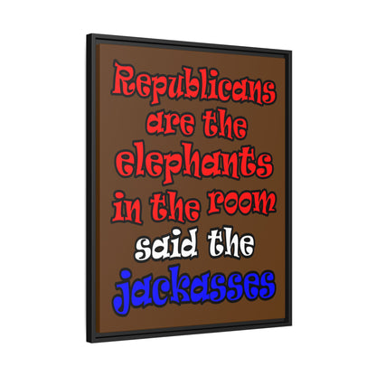 donkeys and elephants - framed canvas art (brown)
