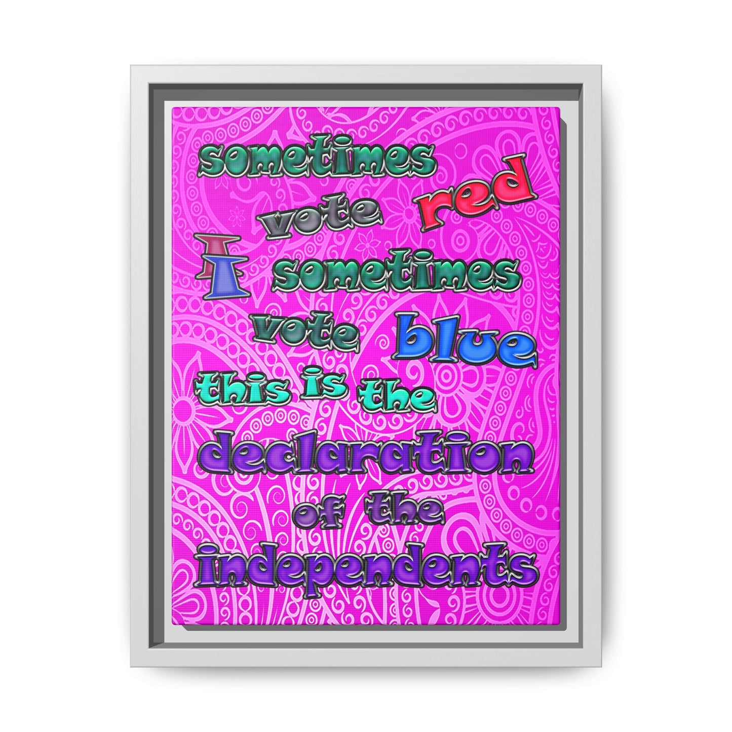 declaration of the independents - framed canvas art (pink swirl)