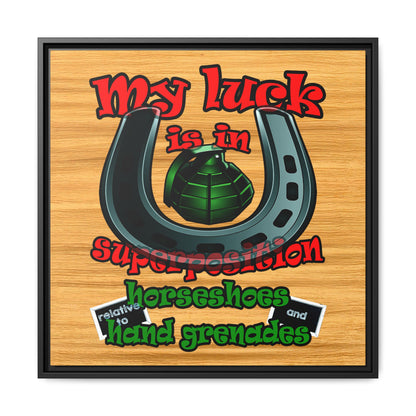 my luck - framed canvas art (butterscotch wood finish)