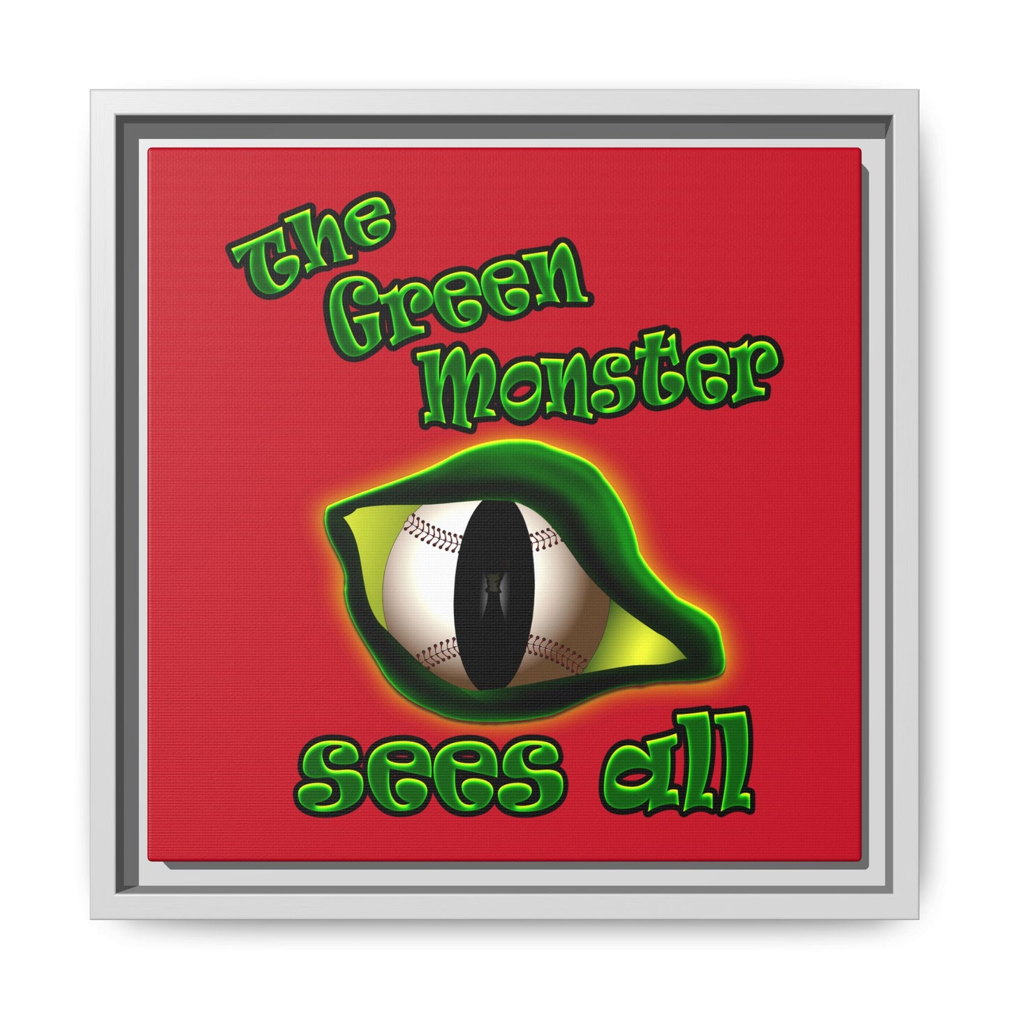 green monster - framed canvas art (dark red)