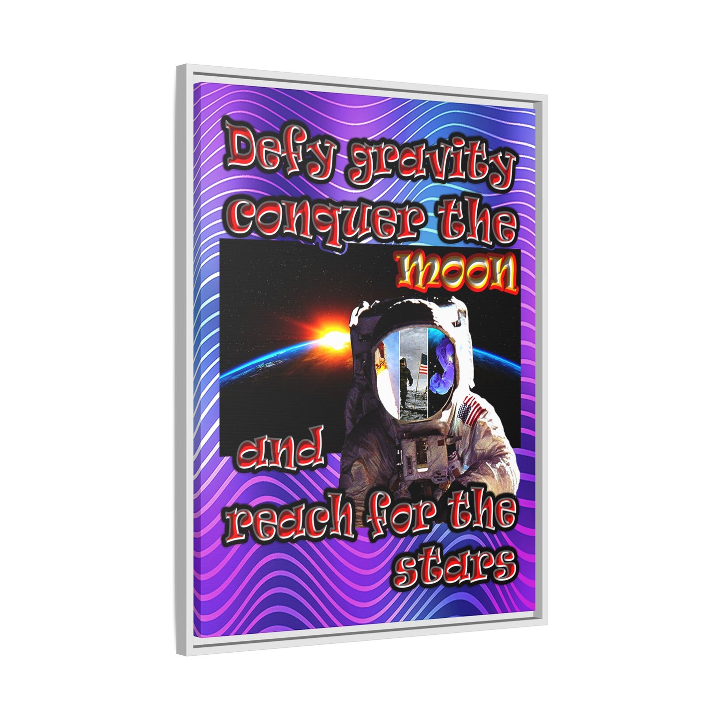 defy conquer reach - framed canvas art (purple wave)